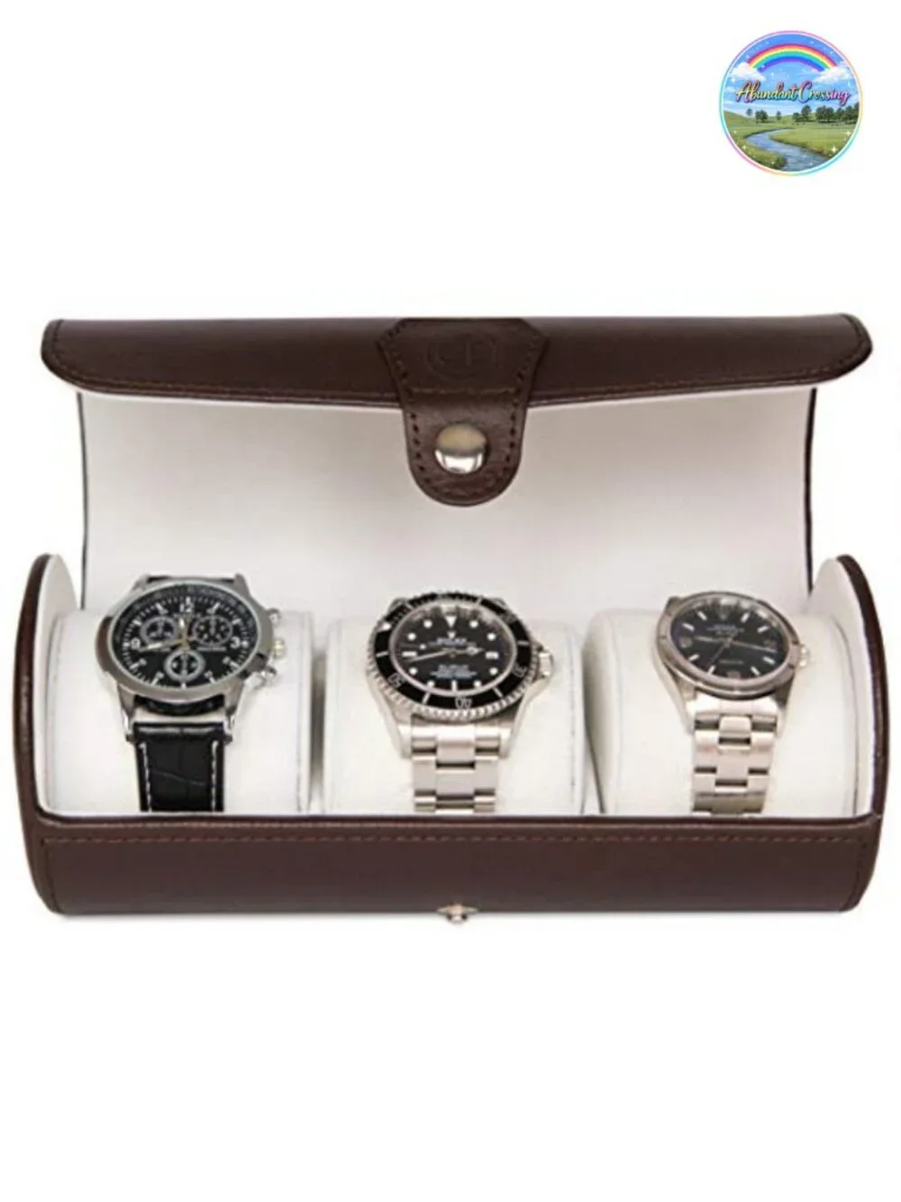Vegan Faux Leather 3-Watch Travel Roll Case Organizer with Cushioned Dividers
